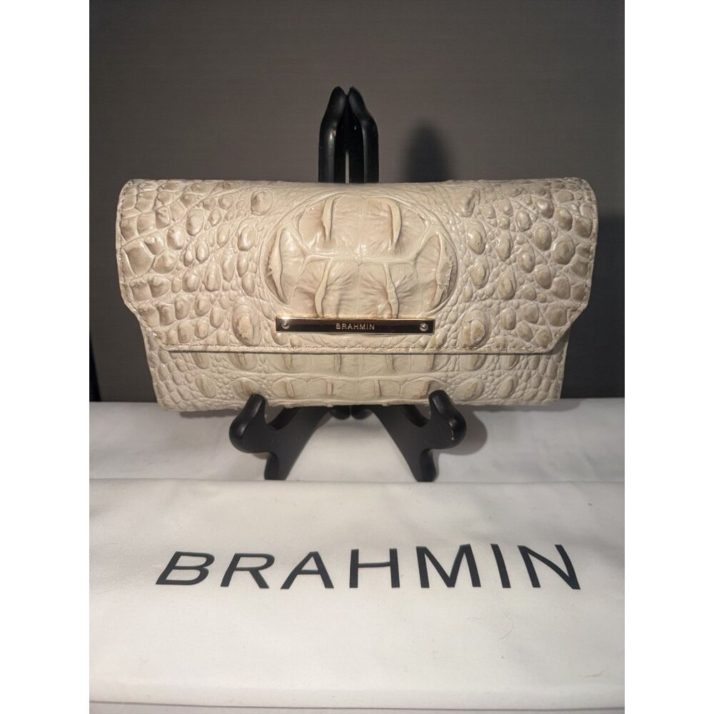 Brahmin Cordelia Wallet Taupe Croc Embossed Leather Trifold Alden Road Collectio